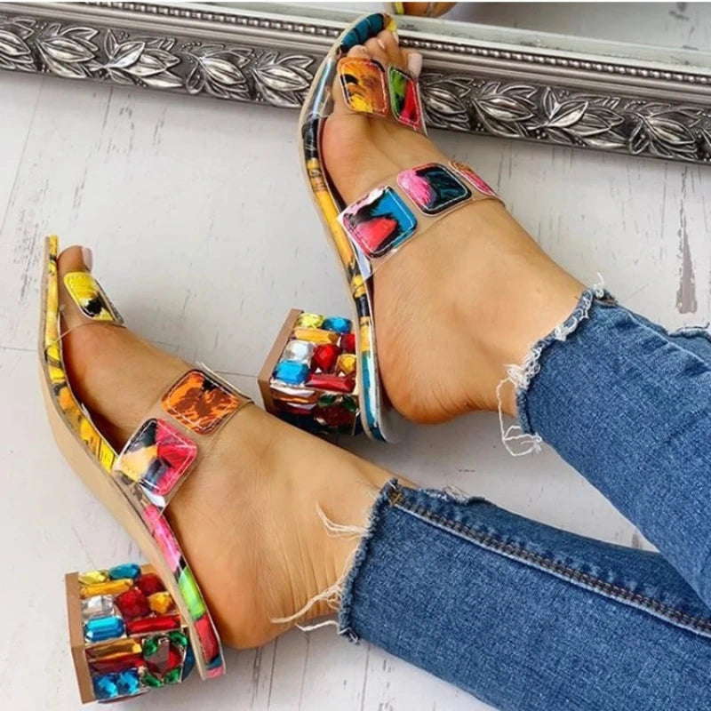 Fashion Women's Shoes Summer New Styles Thick Heels High Heels Anti Slip Comfortable Slippers Simple Lightweight Women's Sandals