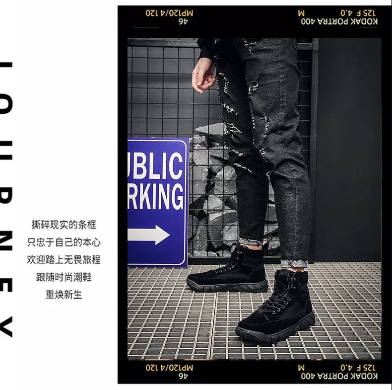 Men Combat Boots Summer Breathable Comfortable Canvas Men Ankle Boots Casual Lightweight Outdoor Jogging Platform Mesh Men Boots