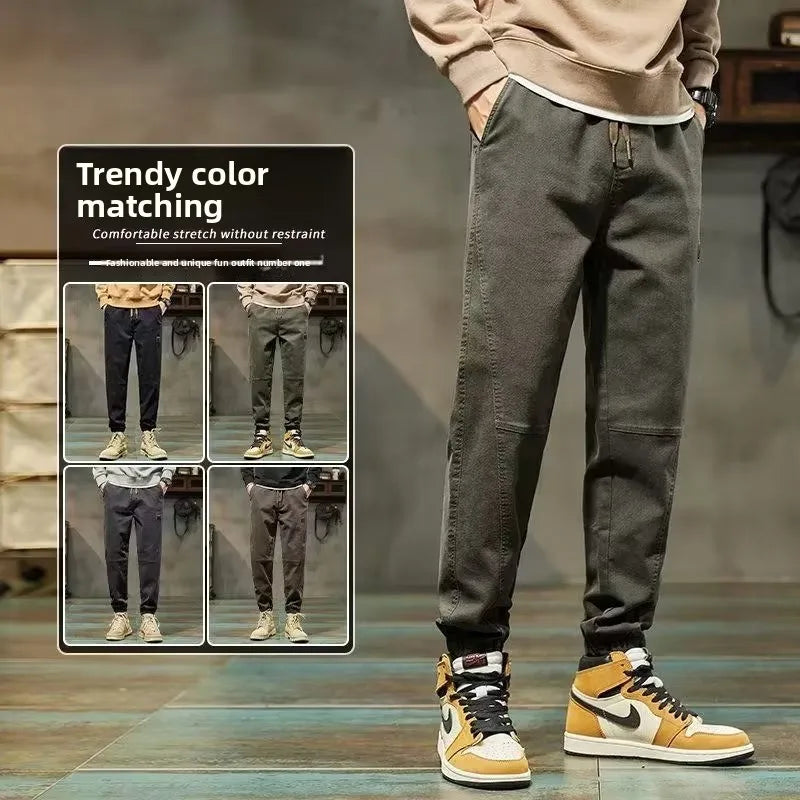 Men's Workwear Trousers Summer Sports Trendy Nine-Piece Cuffed Large Size Long Pants High Street Spring Autumn Casual Men's P...