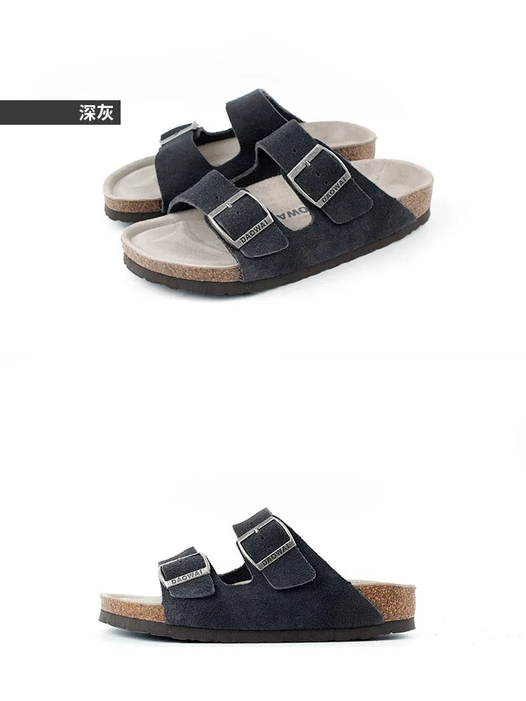 Genuine Leather Men Women Cow Suede Slippers Boy Girl Beach Slides Classic Cork Footbed Women Sandals  With Orthopedic Diabetic
