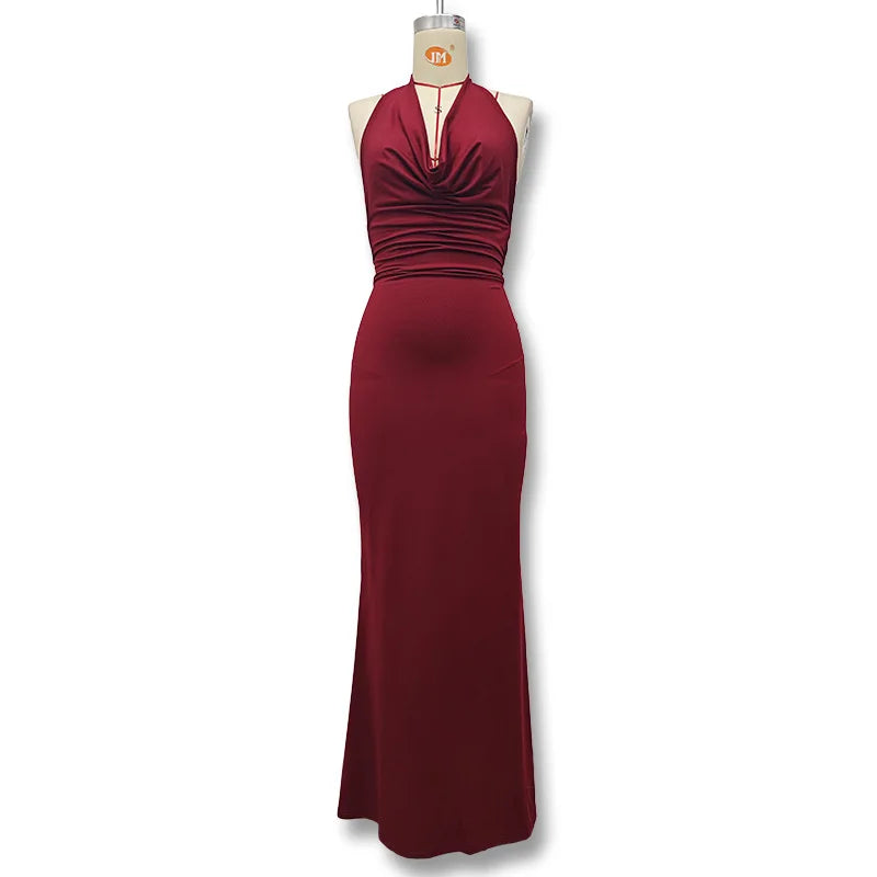 New Swing Collar Sleeveless Elegant Backless Long Dress Spicy Girl Solid Color Sexy Y2K Women Long Skirt Summer Fashion Dresses