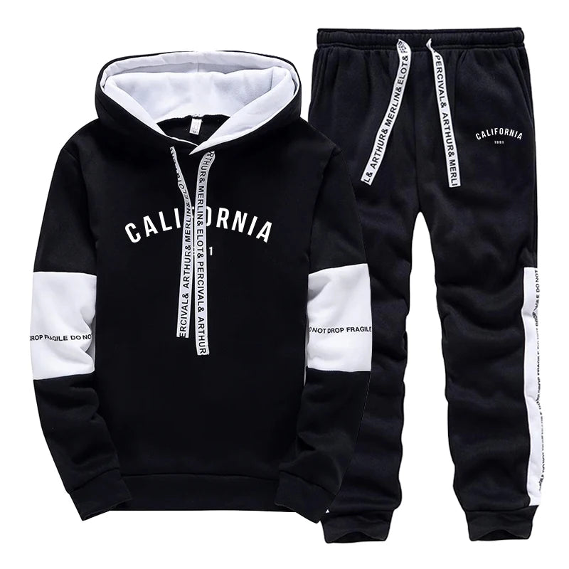Mens Tracksuit Fashion Casual Hooded Sweatshirts Outdoors Sports Jogging Man Clothing Daily Versatile Single Piece Hoodie Pants