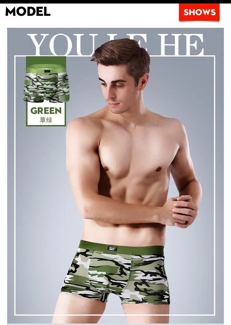 4Pcs/Men's Boxers Camouflage Military Panties Man Sexy Boxer Soft Shorts Underwear Male Army Green Underpants for Men Plus Size