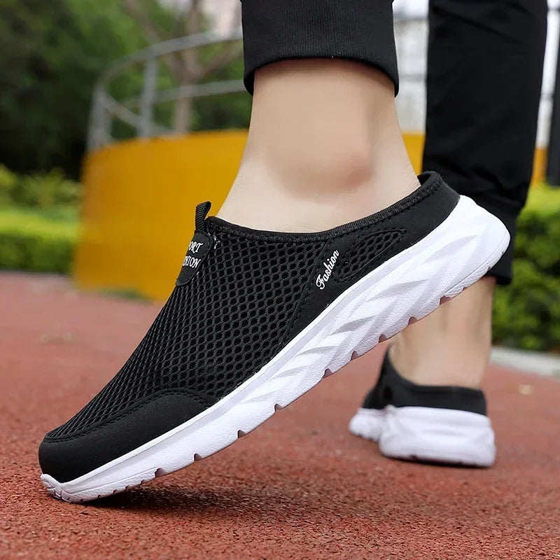 Half Slippers Outdoor High Quality Anti-slip Men Leisure Shoes Mesh Breathable Soft Comfortable Flat-bottomed Slippers