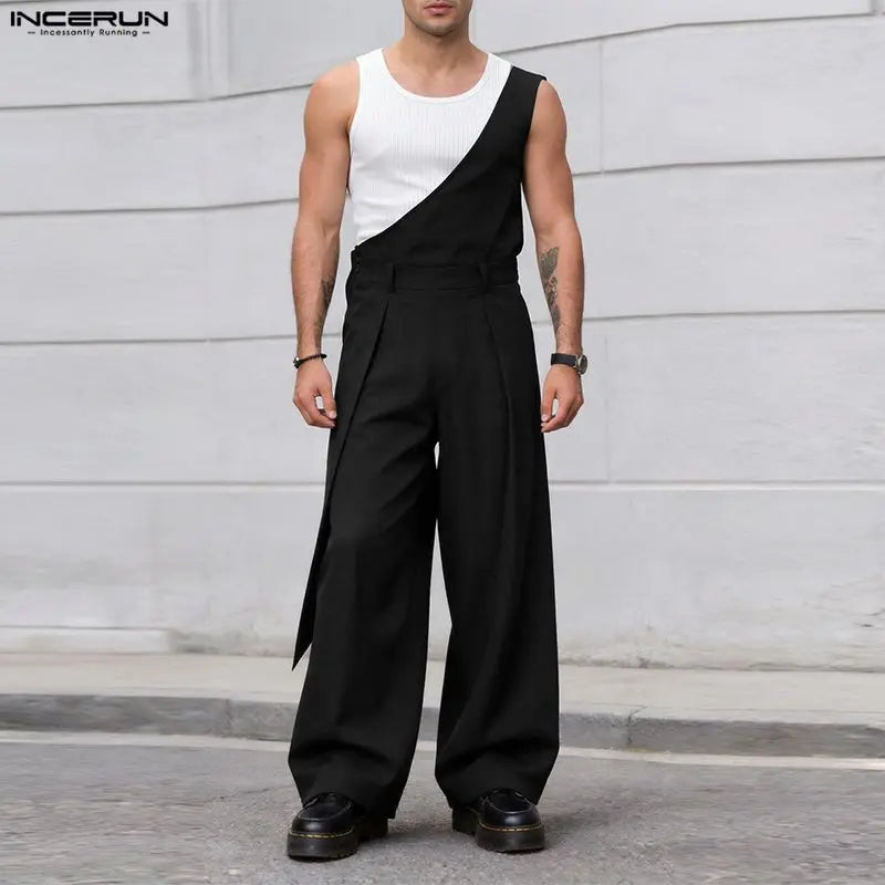 INCERUN Men's Jumpsuits Pants Solid Color Loose Sleeveless Irregular Rompers For Man Streetwear 2026 Fashion Casual Man Overalls