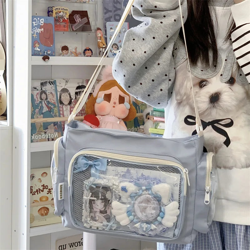 Trendy Transparent Simple Crossbody Bag for Girls Large Capacity School Shoulder Bag Comfortable and Versatile Texture Ita Bag