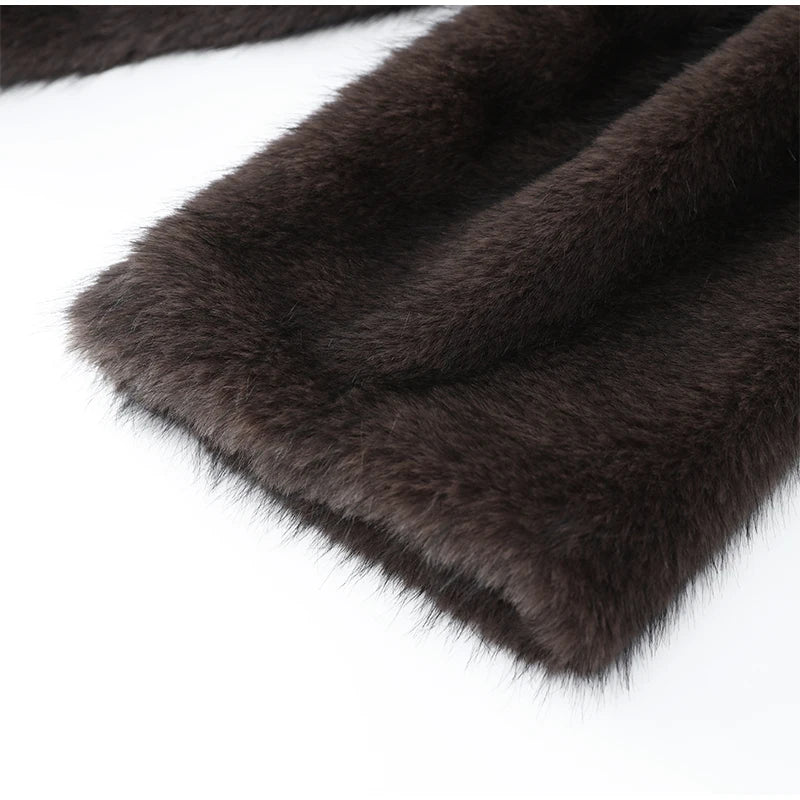 Women Thick Faux Fur Coat Lapel Hidden Button Loose  elegant lady Outerwear 2025 Fashion Female Street Commute Overcoat New