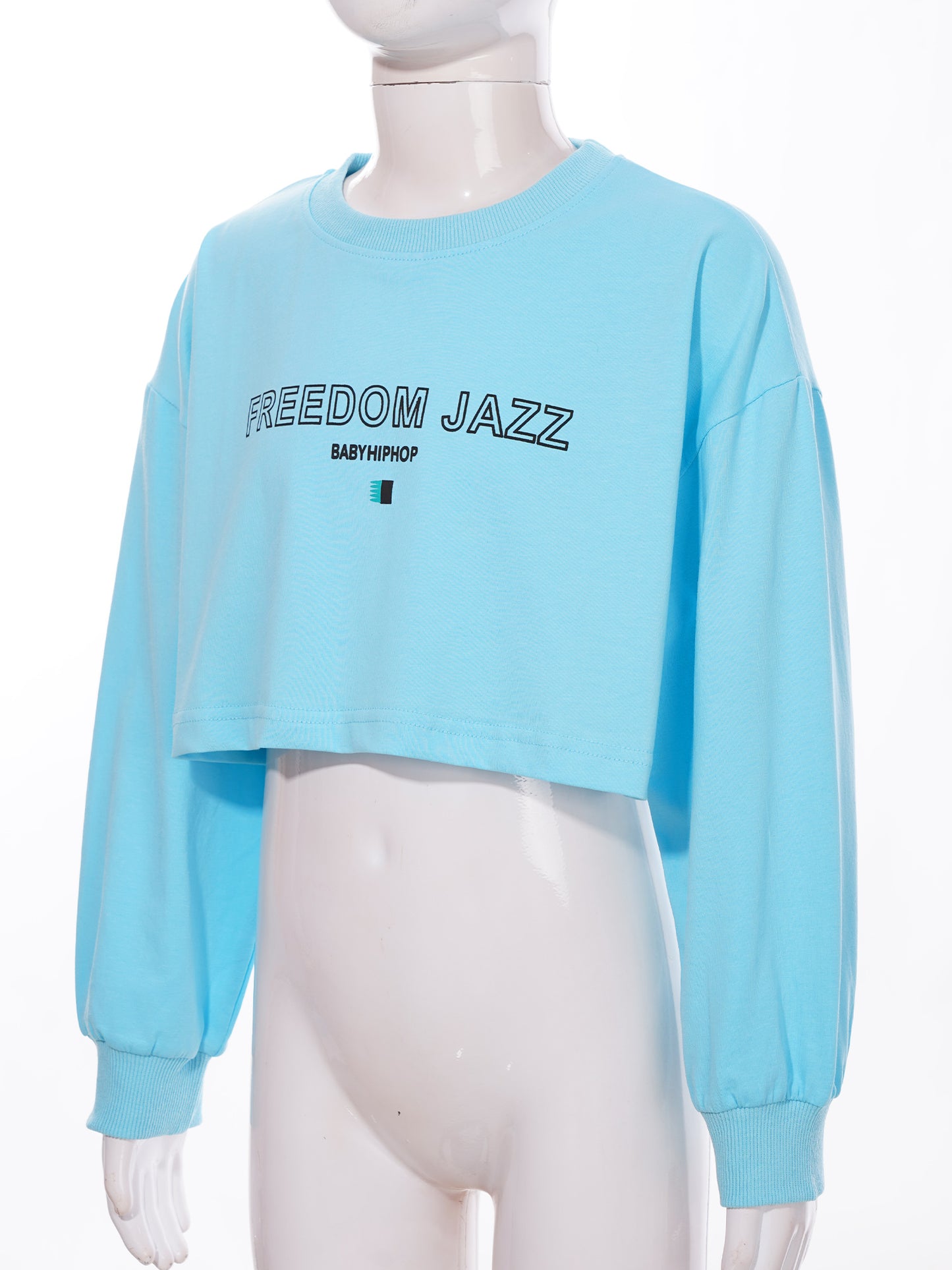 Kids Girl Long Sleeve Fashion Crop Top Casual Loose Pullover T-shirt for Hip-Hop Jazz Street Dance Performance School Daily Wear