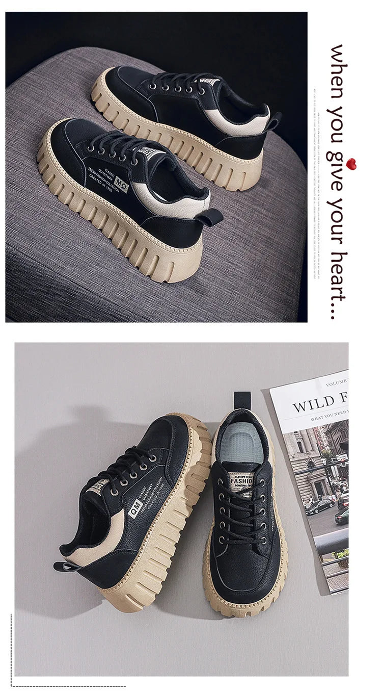 2026 New Style Women's Spring Casual Shoes Campus Style Student Designer Platform Shoes Fashion Women Versatile Leather Sneakers