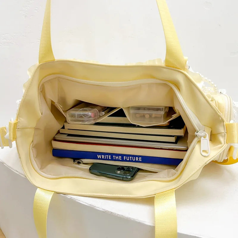 Sweet Lolita Single Shoulder Crossbody Bag Transparent Window Lace Ruffles Anime Badge Display Bag for Women