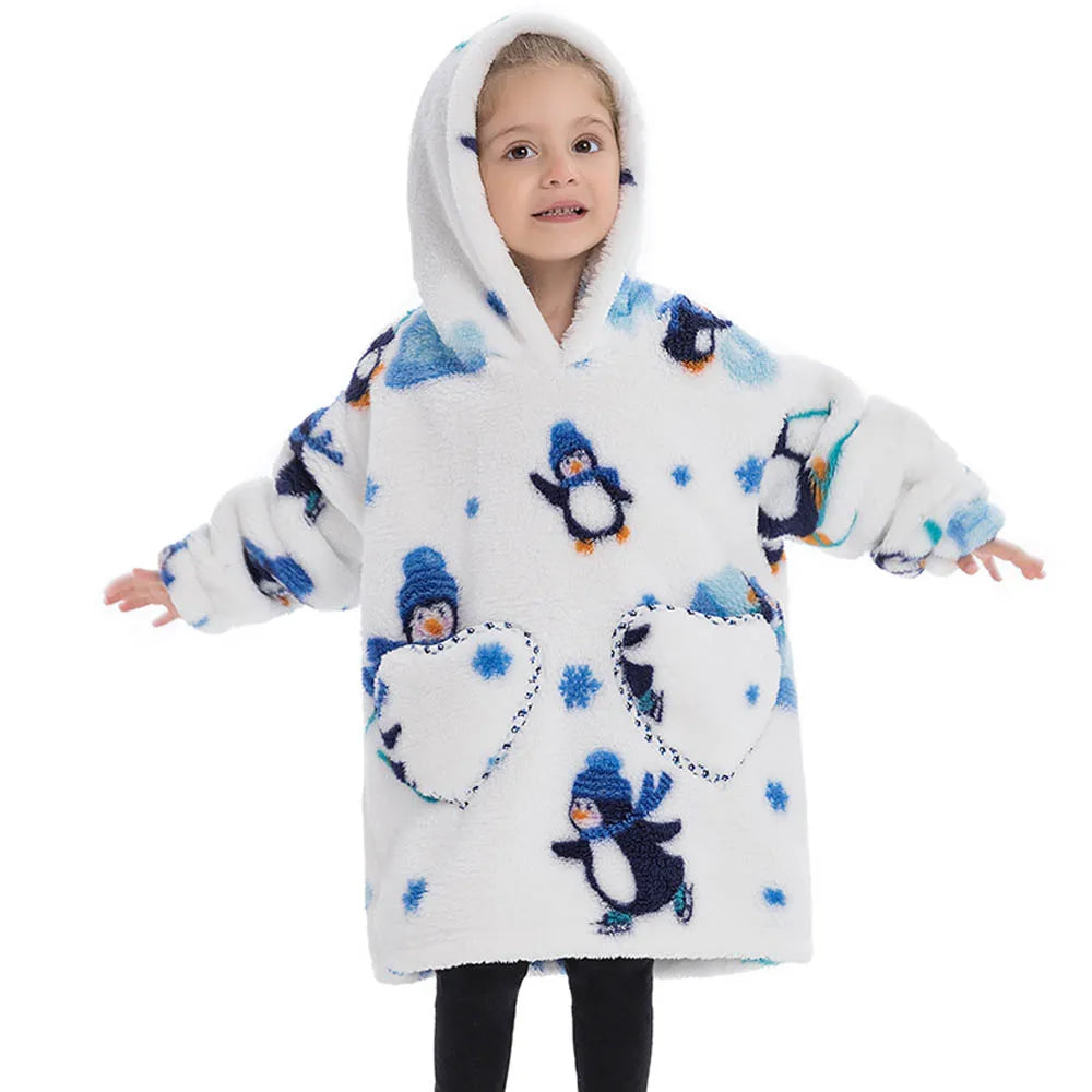 Girls Winter Clothes Flannel Thick Hoodies Super Warm Children's Sweaters Kids Hooded Loose Clothing Homewear Wearable Blankets