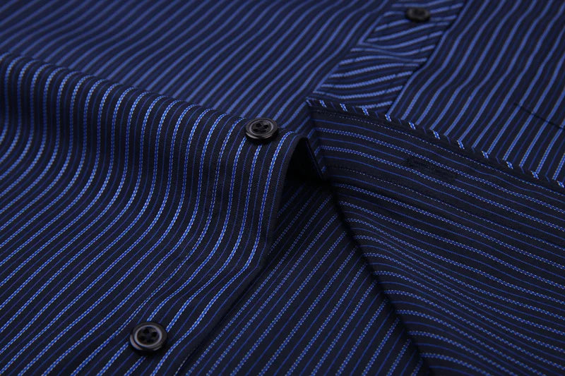 Quality Plus Size S To 8xl Formal Shirts for Men Striped Long Sleeved Non-iron Slim Fit Dress Shirts Twill Social Man's Clothing