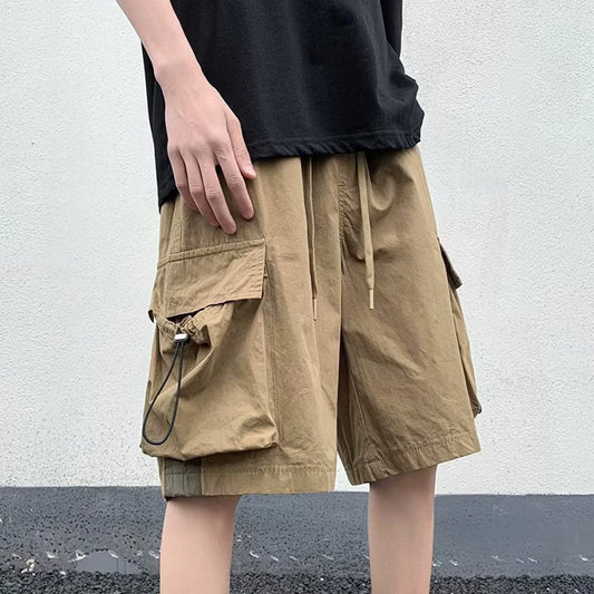 Multi Pockets Button Flying Summer Shorts Mid Rise Solid Color Straight Cargo Shorts Streetwear
