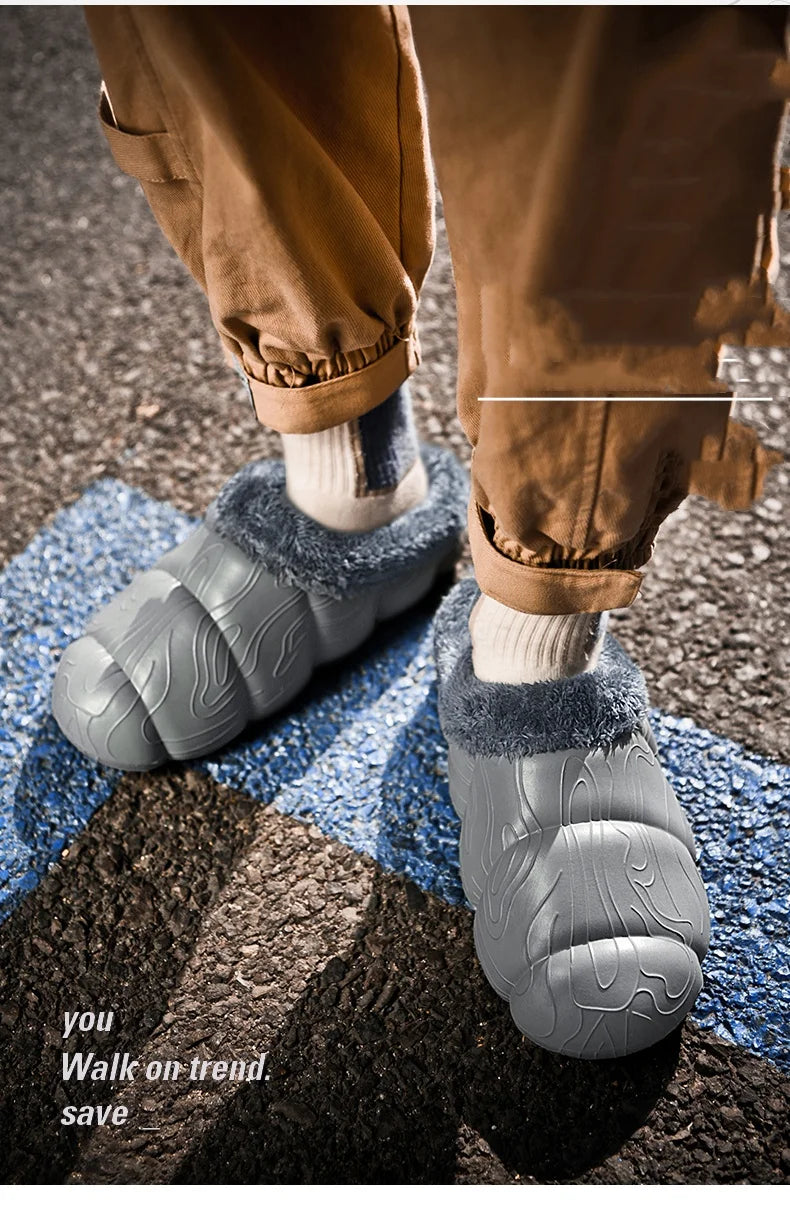 STRONGSHEN Men Women Warm Slippers EVA Slip on Shoes Walking Shoes Winter Fur Half Slipper Soft Household Sandals Zapatos Hombre