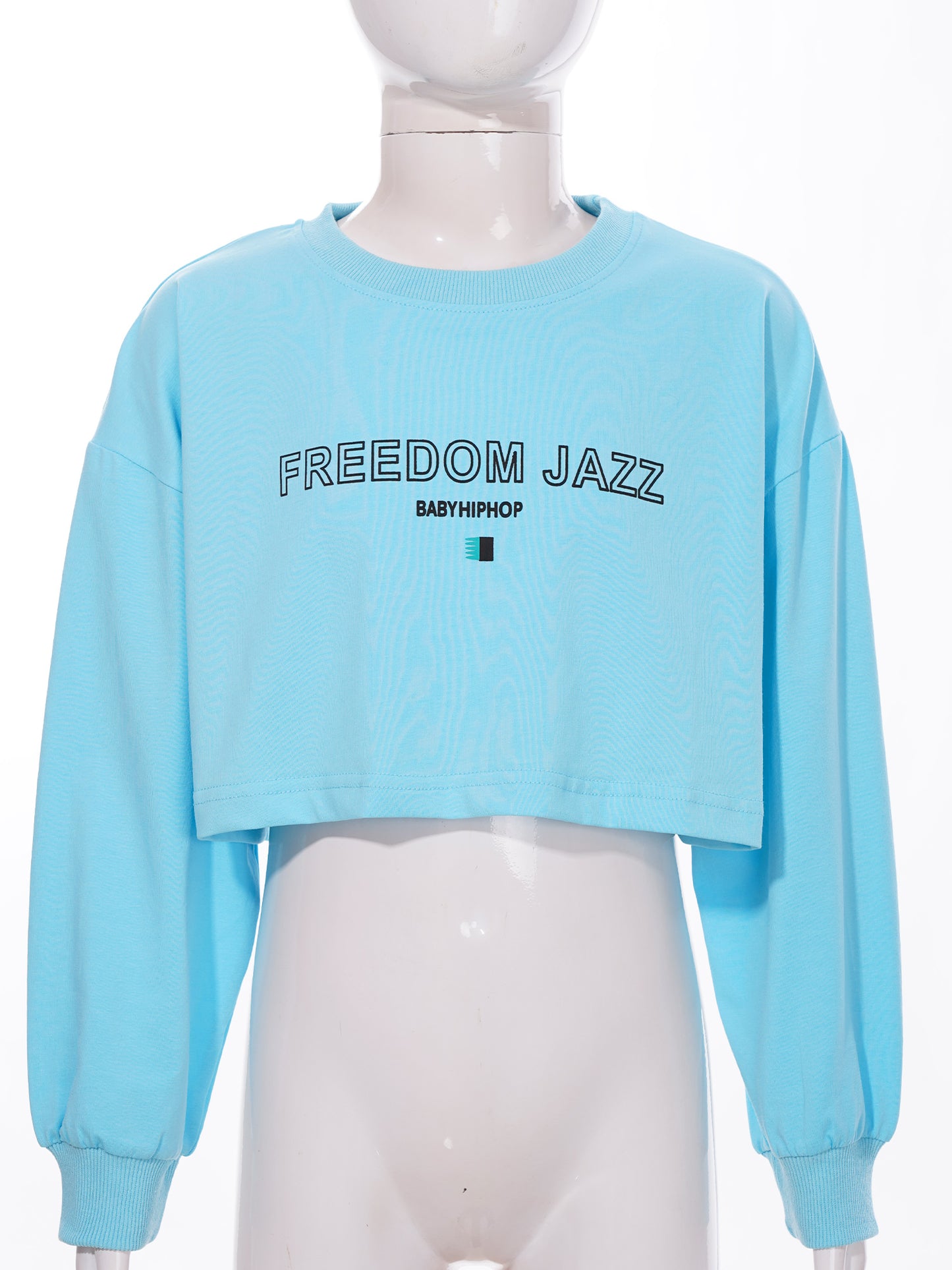 Kids Girl Long Sleeve Fashion Crop Top Casual Loose Pullover T-shirt for Hip-Hop Jazz Street Dance Performance School Daily Wear