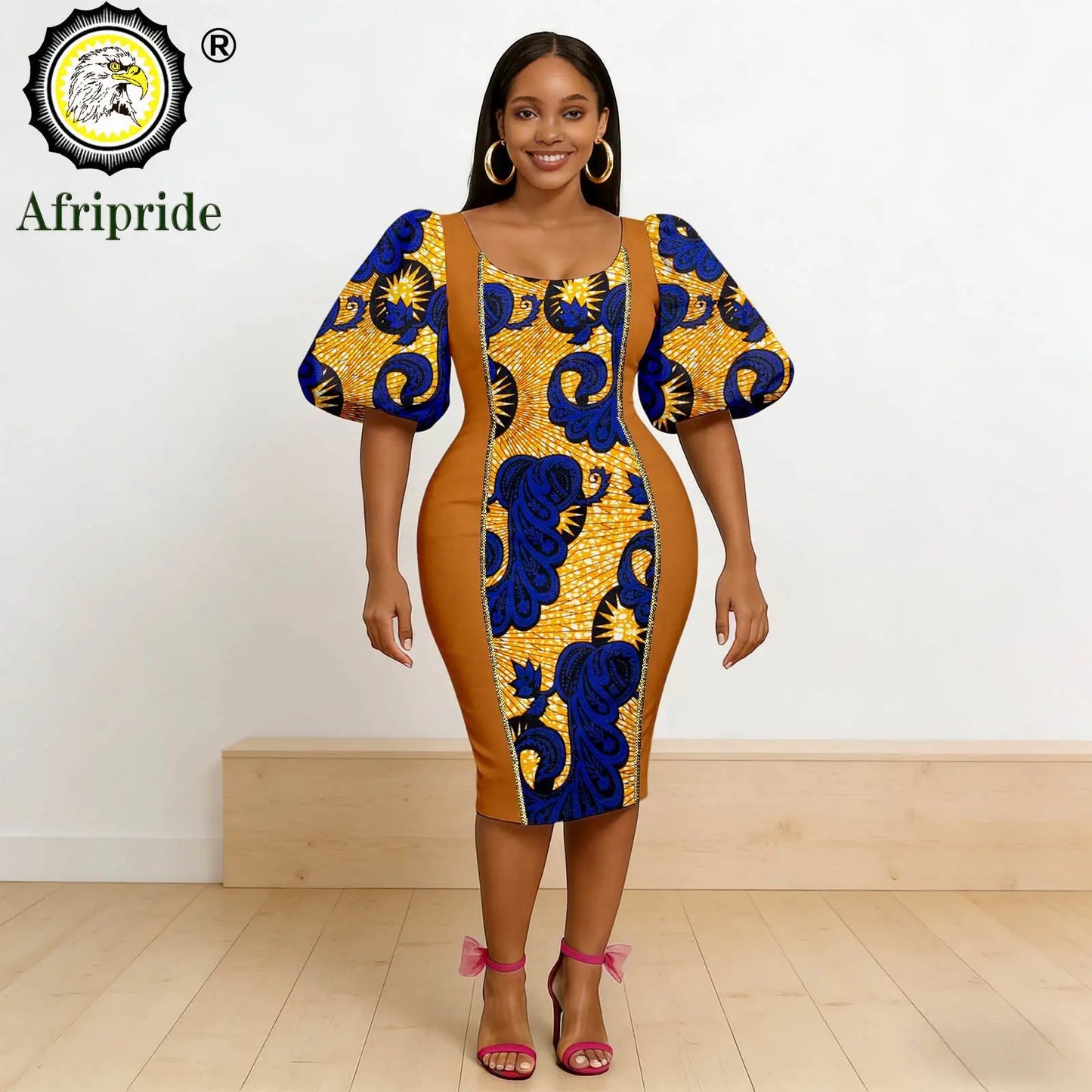 African Dresses for Women Short Sleeve V-Neck High Waist Pocket Elegant Fashion Ankara Attire Floral Printed Dresses 2625032