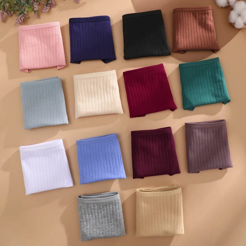 7PCS Women's Seamless Cotton Panties Ladies Low Rise Stripe Underwear Elastic Comfortable Cotton Briefs Breathable Sexy Lingerie
