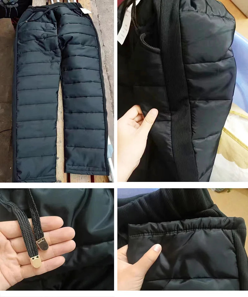 Winter Warm Windproof Pencil Pants Women Casual Oversize 4xl Slim Cotton Padded Lined Sweatpants High Waist 90cm Black Leggings