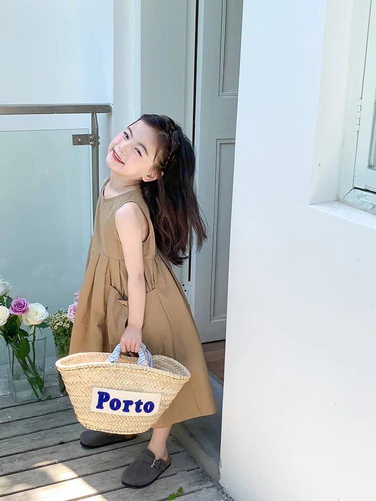 Girls Casual Dresses Girls' Dresses with Large Hemlines Sleeveless Casual Kids Dresses for Girls 2 To 8 Years Princess Dress