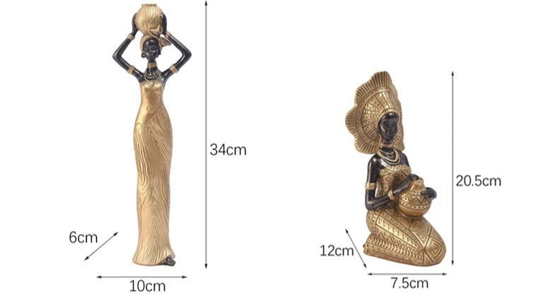 African Woman Statues Resin Tribal Lady Figurines Black Gold Home Decor Ethnic Ornaments for Living Room