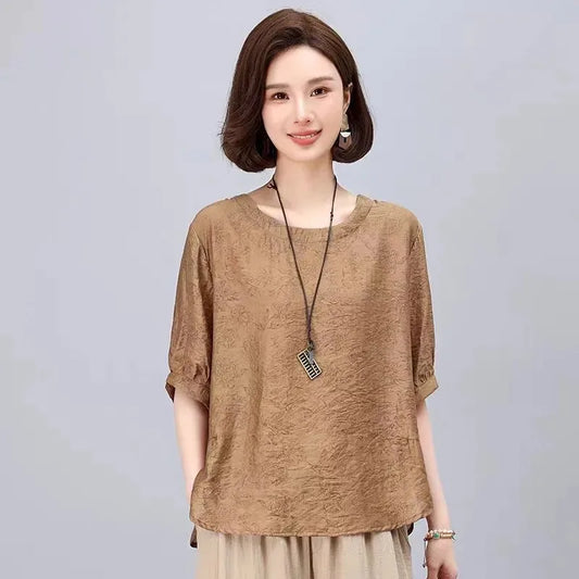 Women Linen Two Piece Set Short Sleeve Top Wide Leg Pants Casual Mom Outfit Summer