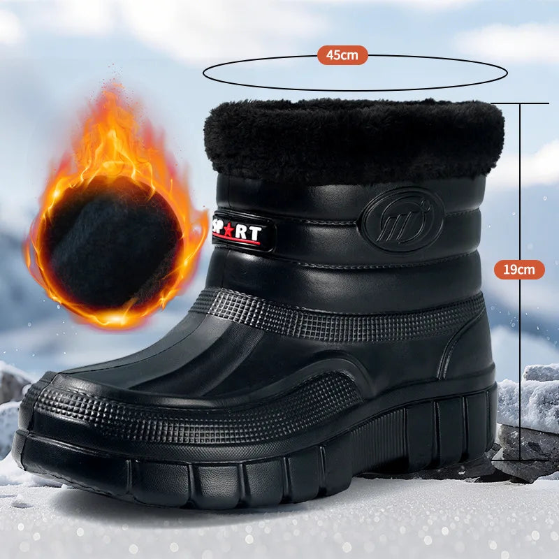 Winter Men's Rain Boots Plush Thickened Womens Snow Boots Plus Size Car Washing Shoes Waterproof Keep Warm Men Boots Women Shoes