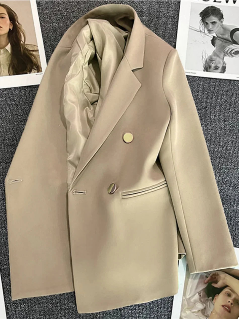 Women Blazer Luxury Double Breasted Jacket Korean Style 2025 Spring