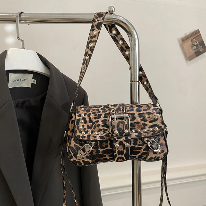 Shoulder Bag for Women Punk Style Purse PU Leather Rock Fashion Handbags with Rivet Small Trendy Armpit Purse