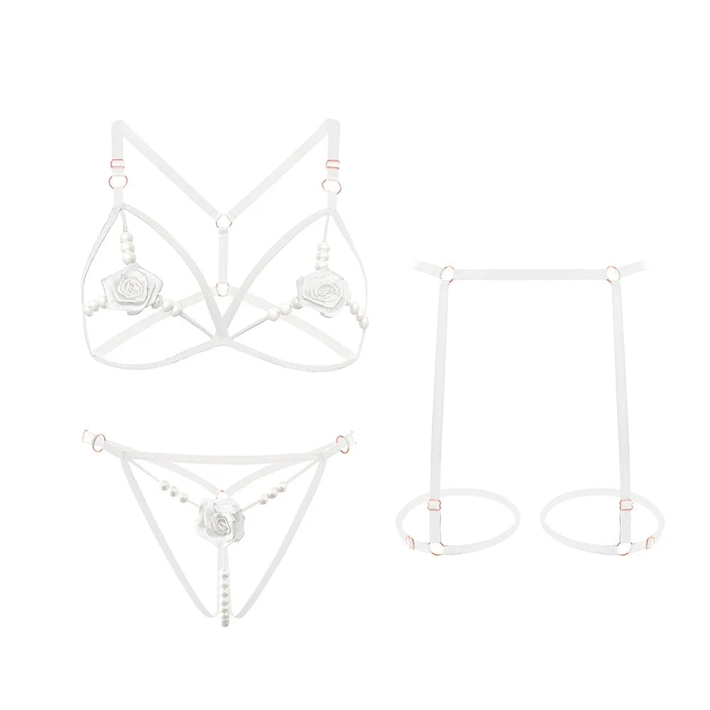 2 Piece Set Sexy Interesting Underwear Set for Women Solid Color Lace See-through Bra Exotic Sexy Lingerie Set Erotic Costume