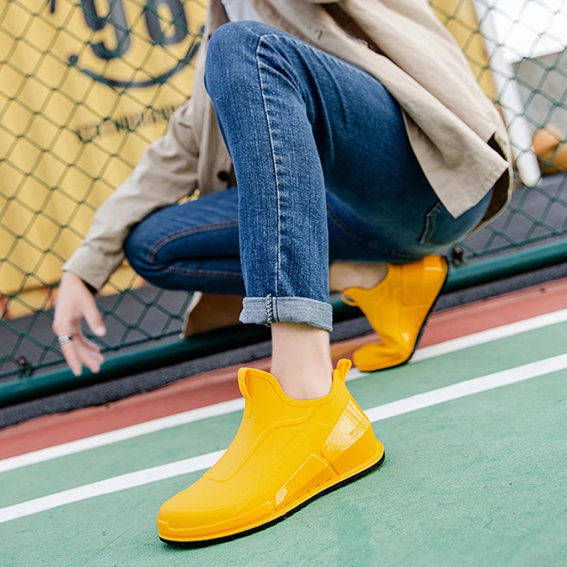 Men's Rain Boots Ankle Waterproof Shoes Men Casual Fishing Work Shoes Slip on Non-slip Rain Shoes Womens Kitchen Rubber Shoe 장화
