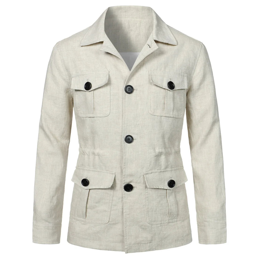 2026 British Style Men's Linen Safari Jackets Fashion Vintage Multi Pockets Cargo Jacket Streetwear Gentry Casual Outerwear Male