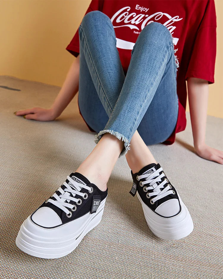 Fujin flip flops women 7.5cm Platform Slippers Denim Chunky Sneaker Casual Comfy Breathable Summer Shoes Women's slippers