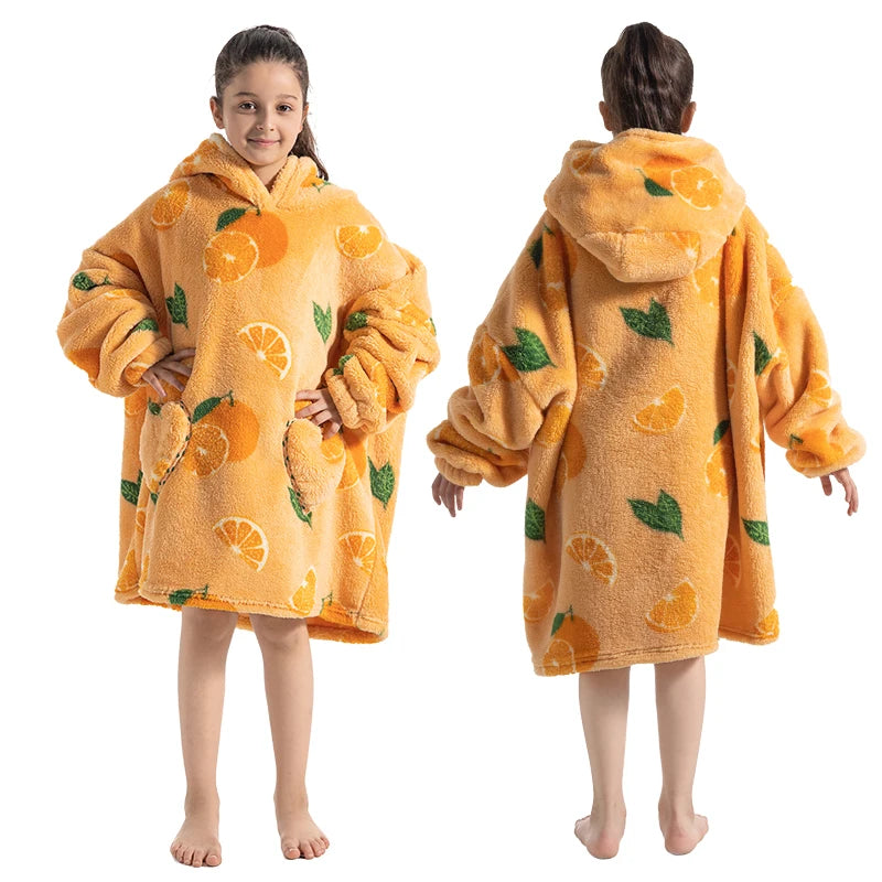 Girls Winter Clothes Flannel Thick Hoodies Super Warm Children's Sweaters Kids Hooded Loose Clothing Homewear Wearable Blankets