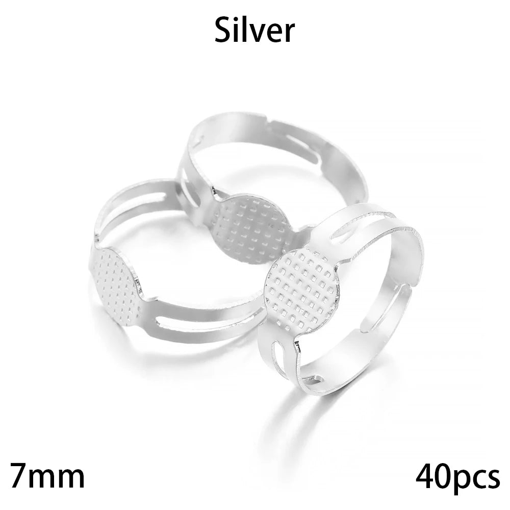 20-40Pcs/lot 7-10mm Metal Adjustable Blank Rings Setting For DIY Handmade Ring Jewelry Making Finding Supplies Accessories