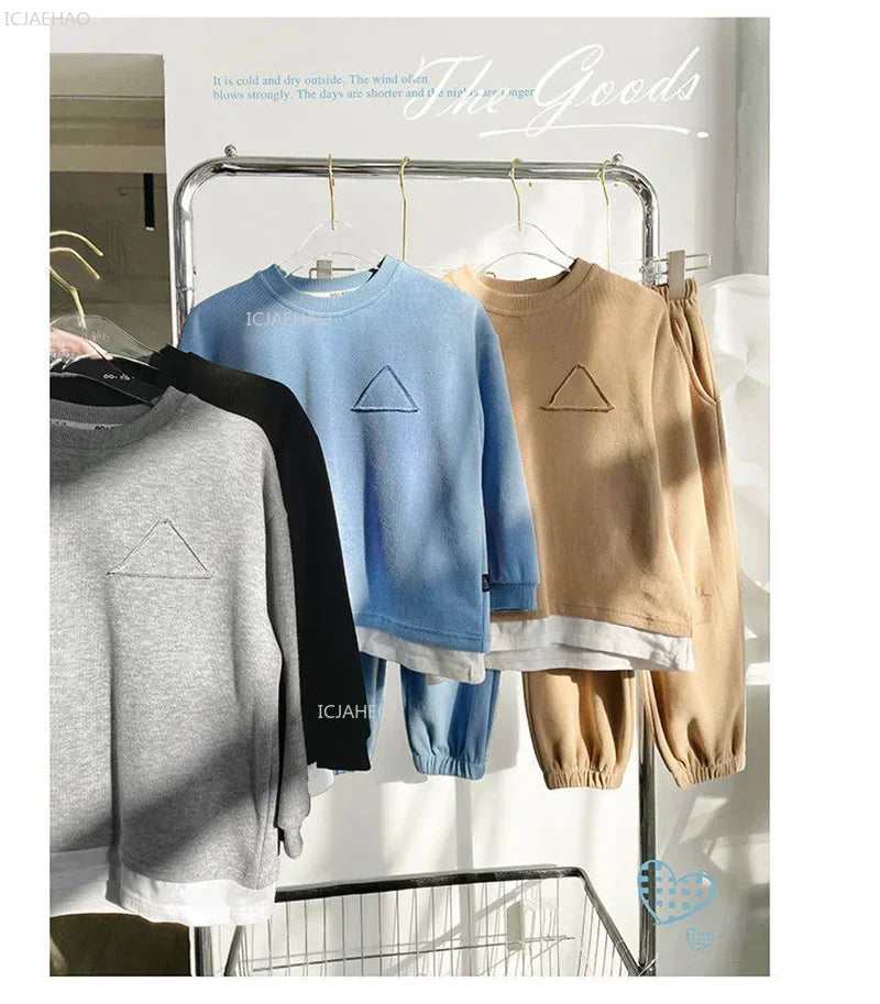 Children Fashion Clothes Suit Boys Casual Spring Sets Costume Kids Solid Colour Sweatshirts+Pants 2Pcs Simplicity Autumn Outfits