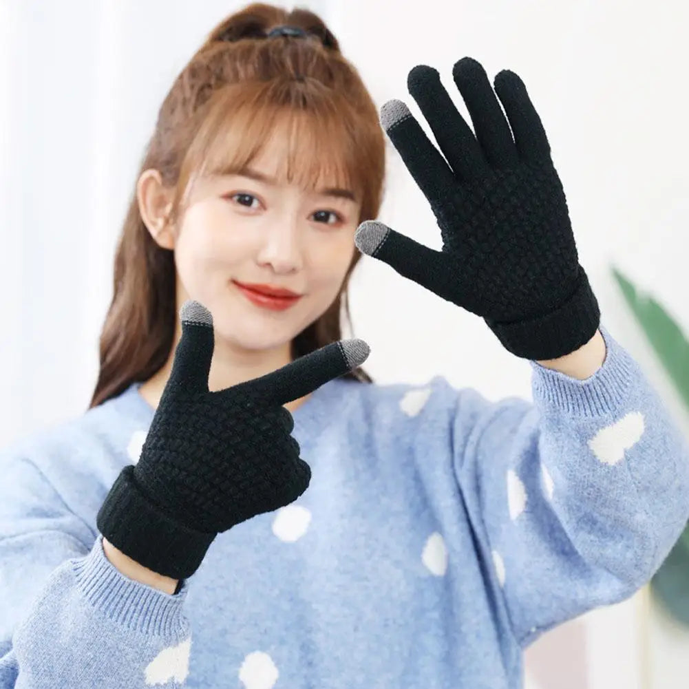 Women Men Warm Winter Touch Screen Gloves Stretch Classical Knit Mittens Wool Full Finger Outdoor Cycling Driving Glove BAZAARHUBO