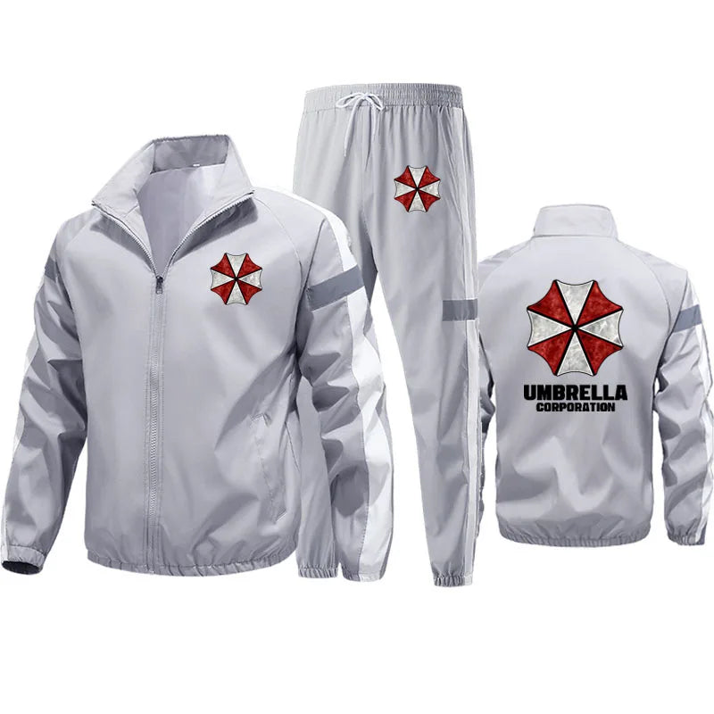 Outdoor Men's sportswear set (Jacket + Sweatpants) umbrella corporation print Zip-up Tracksuit Branded men's sweatshirt set