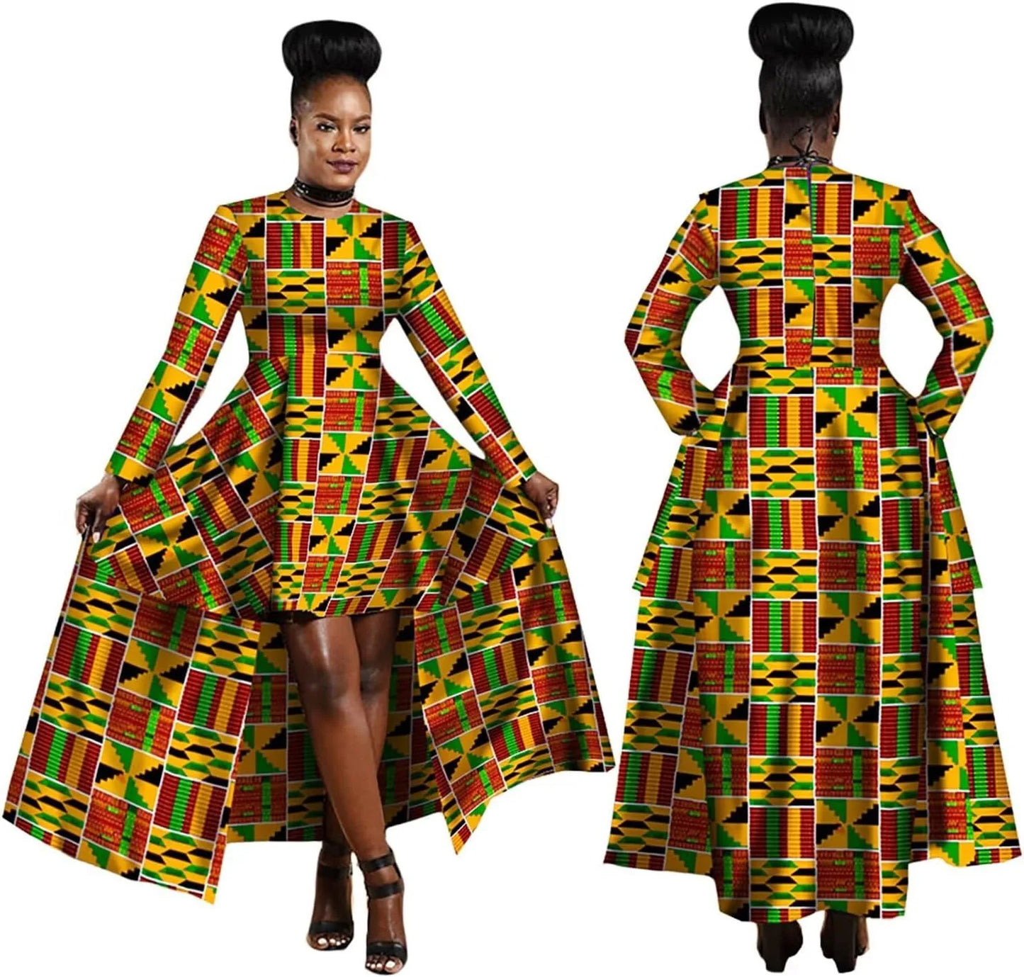 African Dresses for Women Dashiki Kente Style Print Dress Cotton Wax Print Sexy Maxi Long Dress for Ladies Africa Clothes WY1268