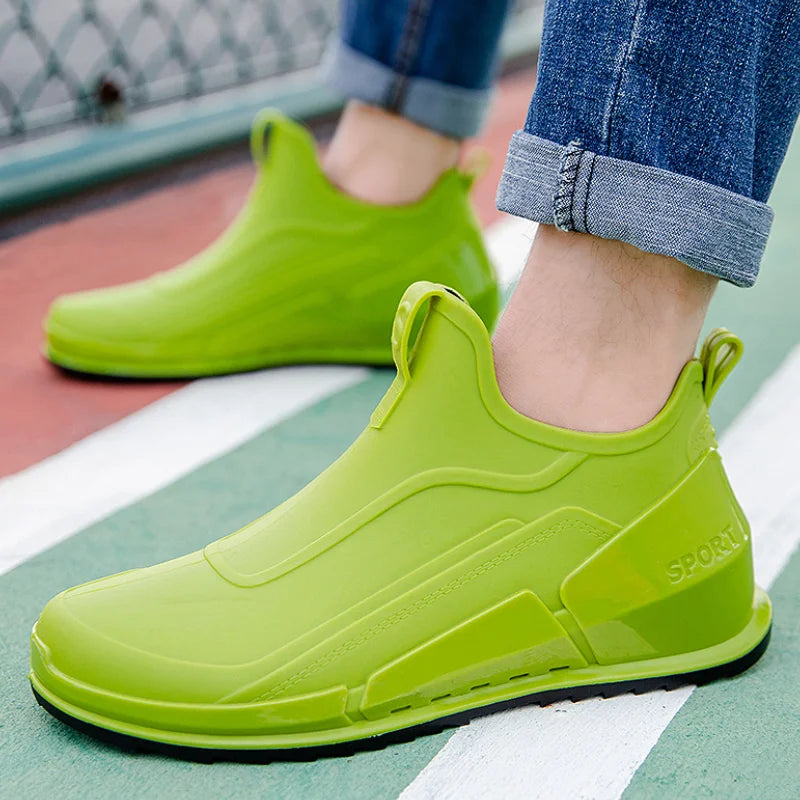 Men's Rain Boots Ankle Waterproof Shoes Men Casual Fishing Work Shoes Slip on Non-slip Rain Shoes Womens Kitchen Rubber Shoe 장화