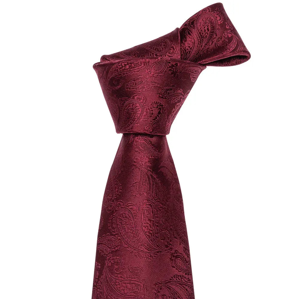 Exquisite Rust Red Silk Ties For Men Designer Pasiley High Quality Handkerchief Cufflinks Set Wedding Party Business Barry.Wang BAZAARHUBO