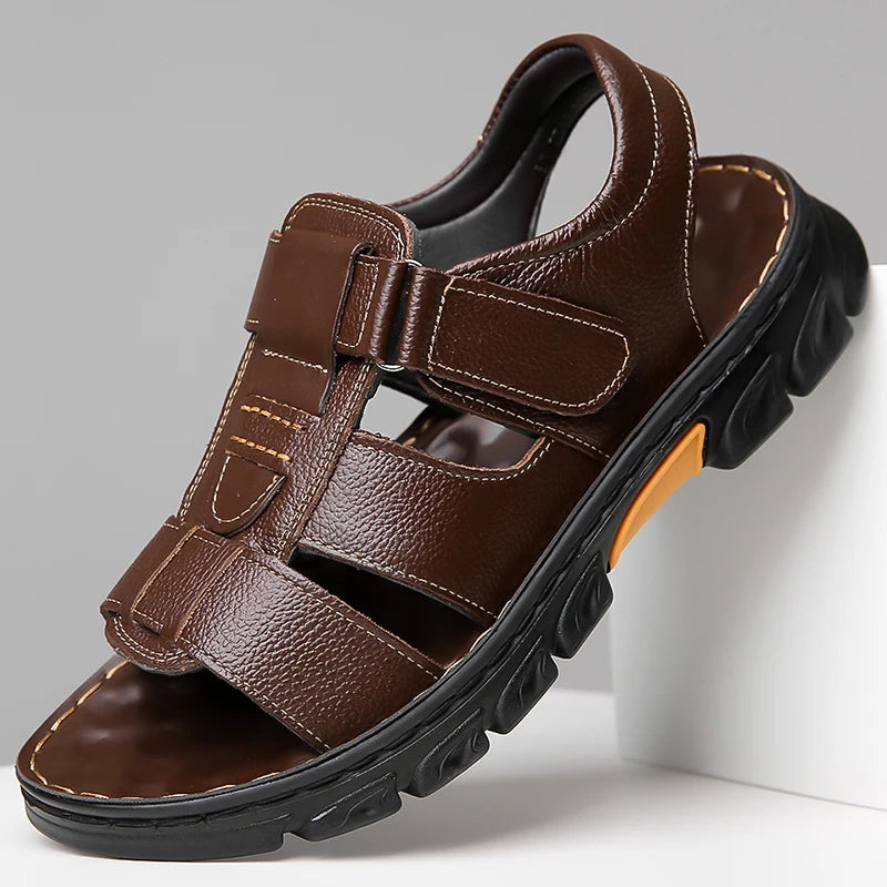 Men's Sandals Adjustable Solid Color Shoes Summer Casual Comfort with Durable Rubber Sole, Breathable PU for Outdoor Walking
