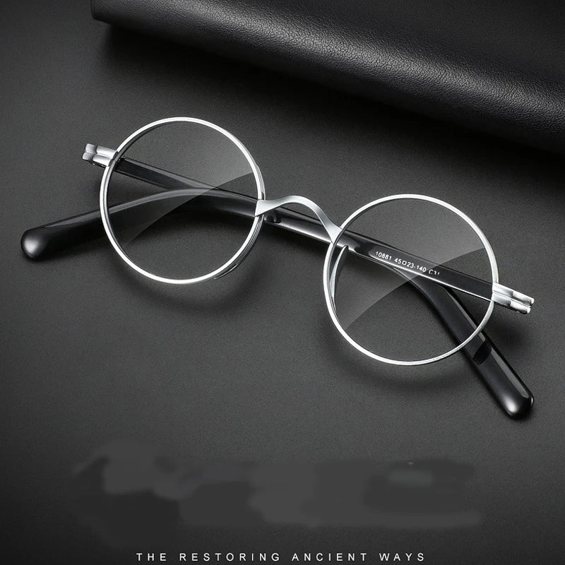 Vintage Wide Edge Alloy Glasses Frame for Men and Women High Quality Optical Acetate Leg Small Round Eyeglasses BAZAARHUBO