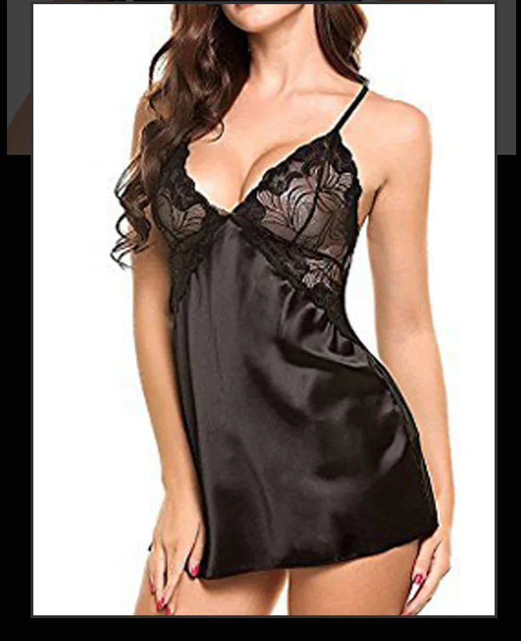 Women Sexy Silk Satin Night Dress Sleeveless Nighties V Neck Comfortable Silk Lingerie Female Lace Pajamas Sleepwear Nightwear