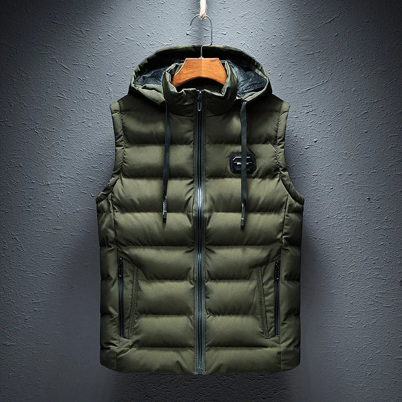 Brand Mens Jacket Sleeveless Vest Hooded Fashion Casual Coats Male Cotton-Padded Men's Vest Men Zipper Waistcoats Plus size 6XL