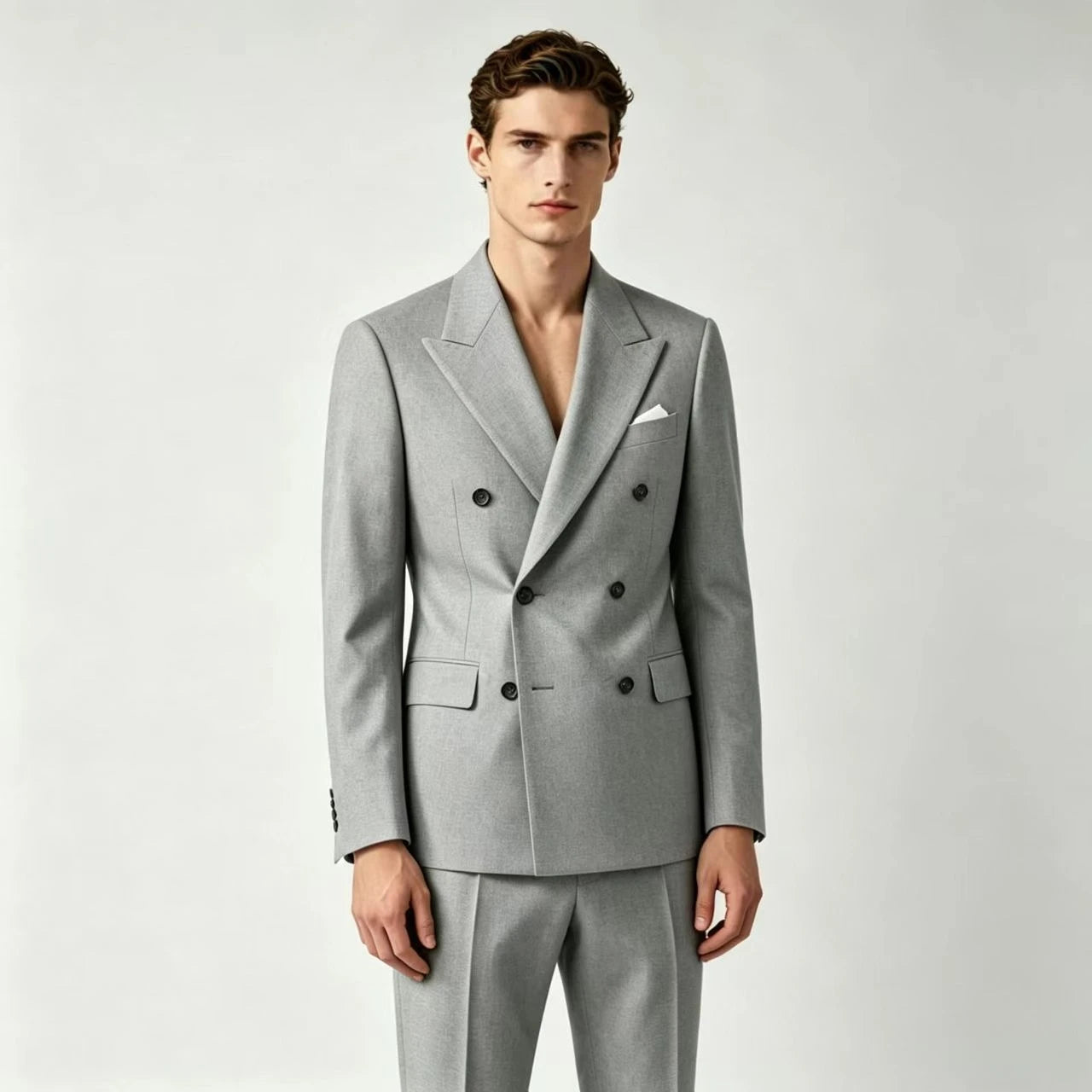 Men Double Breasted Suits For Wedding High Quality Slim Fit 2 Pieces Set Elegant Jackets Pants Blazers Fashion Classic Formal