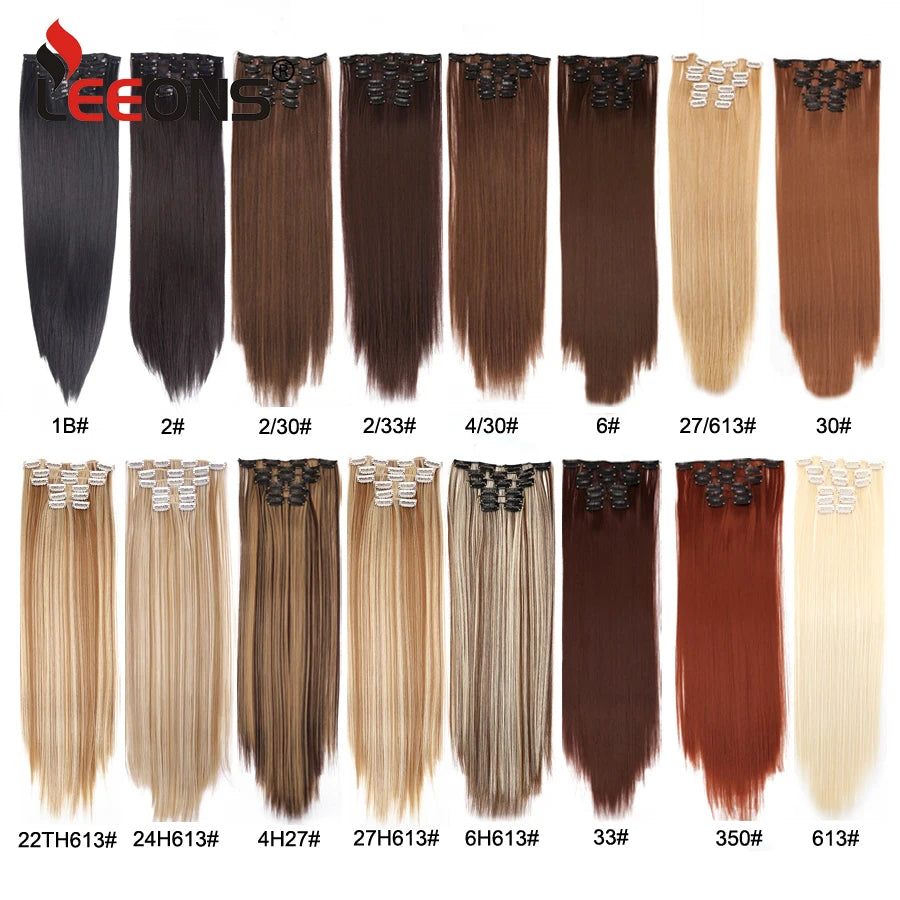 22 Inches Synthetic Long Straight Hairstyle 16 Clips 6Pcs/Set Hair Extensions Blonde Black Hairpieces Heat Resistant For Women