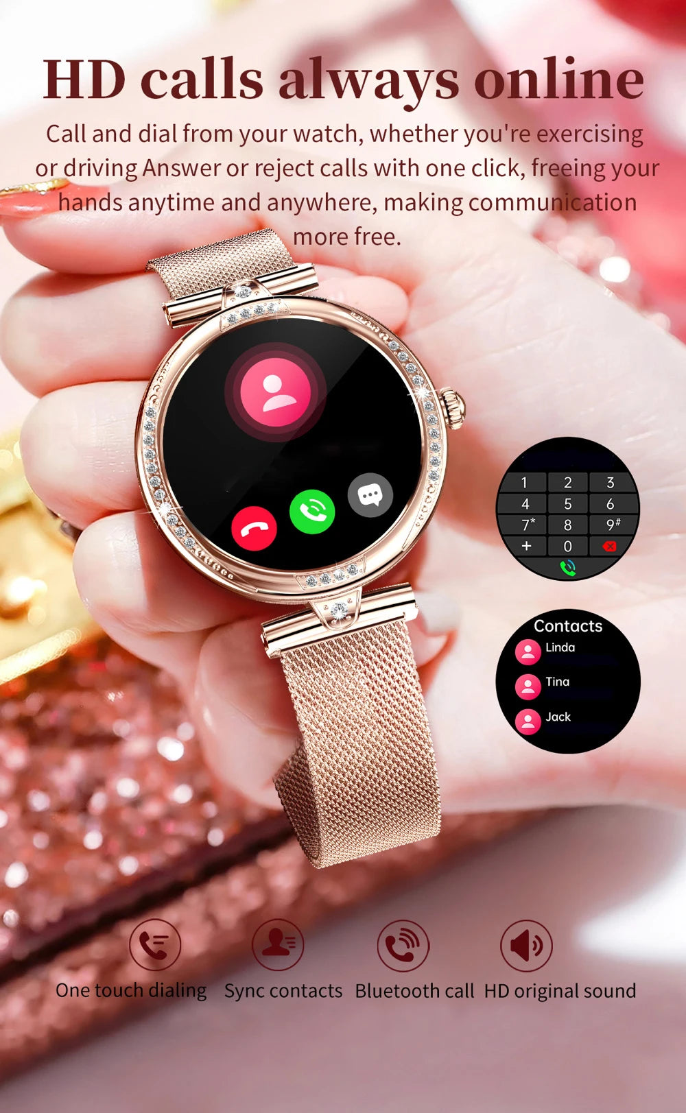 2025 Blue Tooth Call Lady Smartwatch 1.19" AMOLED Screen Women Smart Watches Waterproof Sports Fitness Tracker Health Bracelet
