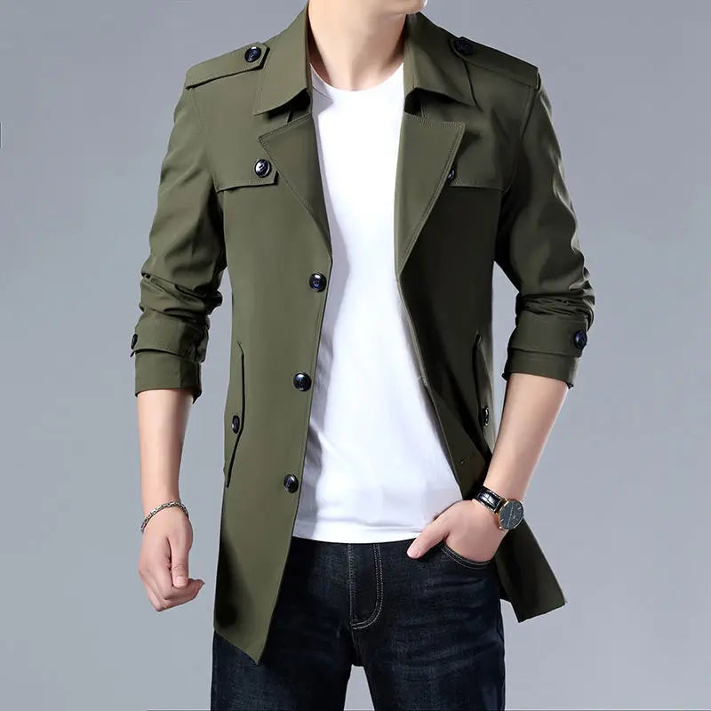2025 Spring Autumn New Style Windbreaker Men Mid-Length Business Casual Jacket Iron-Free Jacket Large Size Jacket