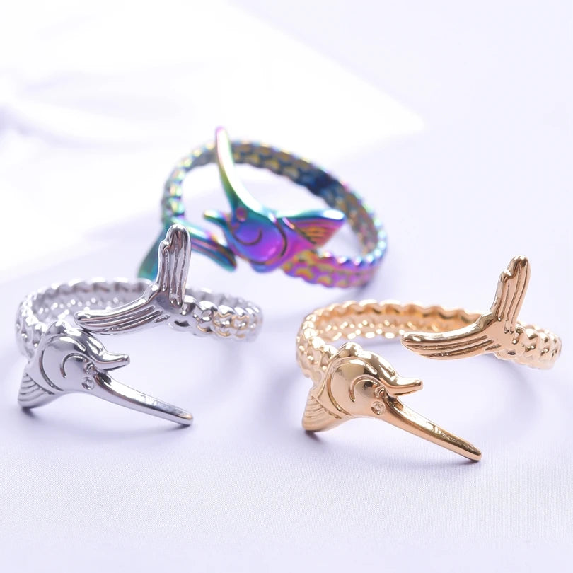 Fashion 5pcs/lot Marine Jewelry Sea Animals Conch Starfish Shell Rings Stainless Steel Rings Jellyfish Scallop Oceans Women Gift