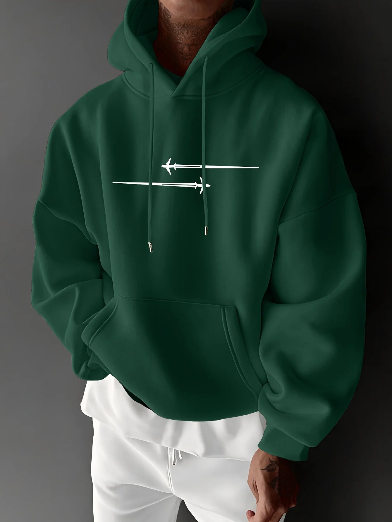 Men's top men's long sleeved round neck loose plus size autumn and winter hooded sweatshirt T-shirt top BAZAARHUBO